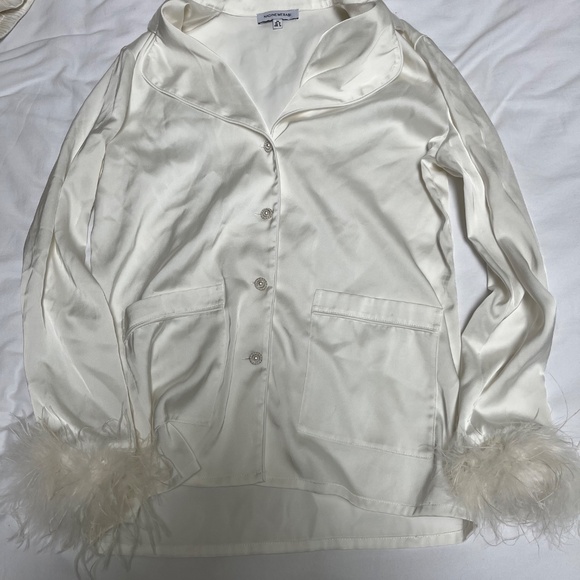 NADINE MERABI White Feather Trim Pajama Set - Picture 8 of 8